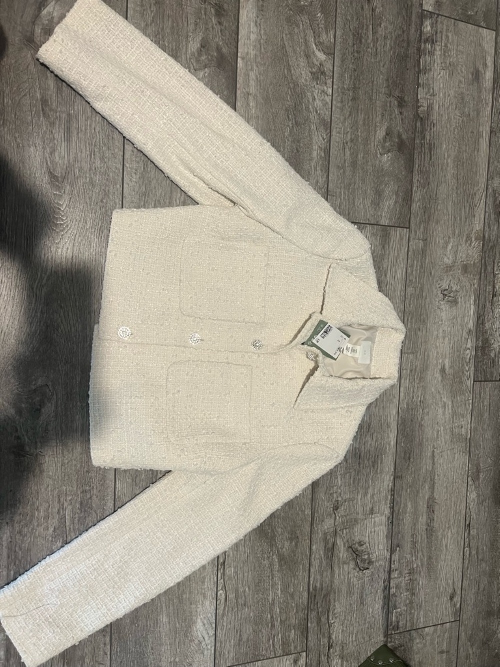 H&M Ivory Bouclé Collared Jacket